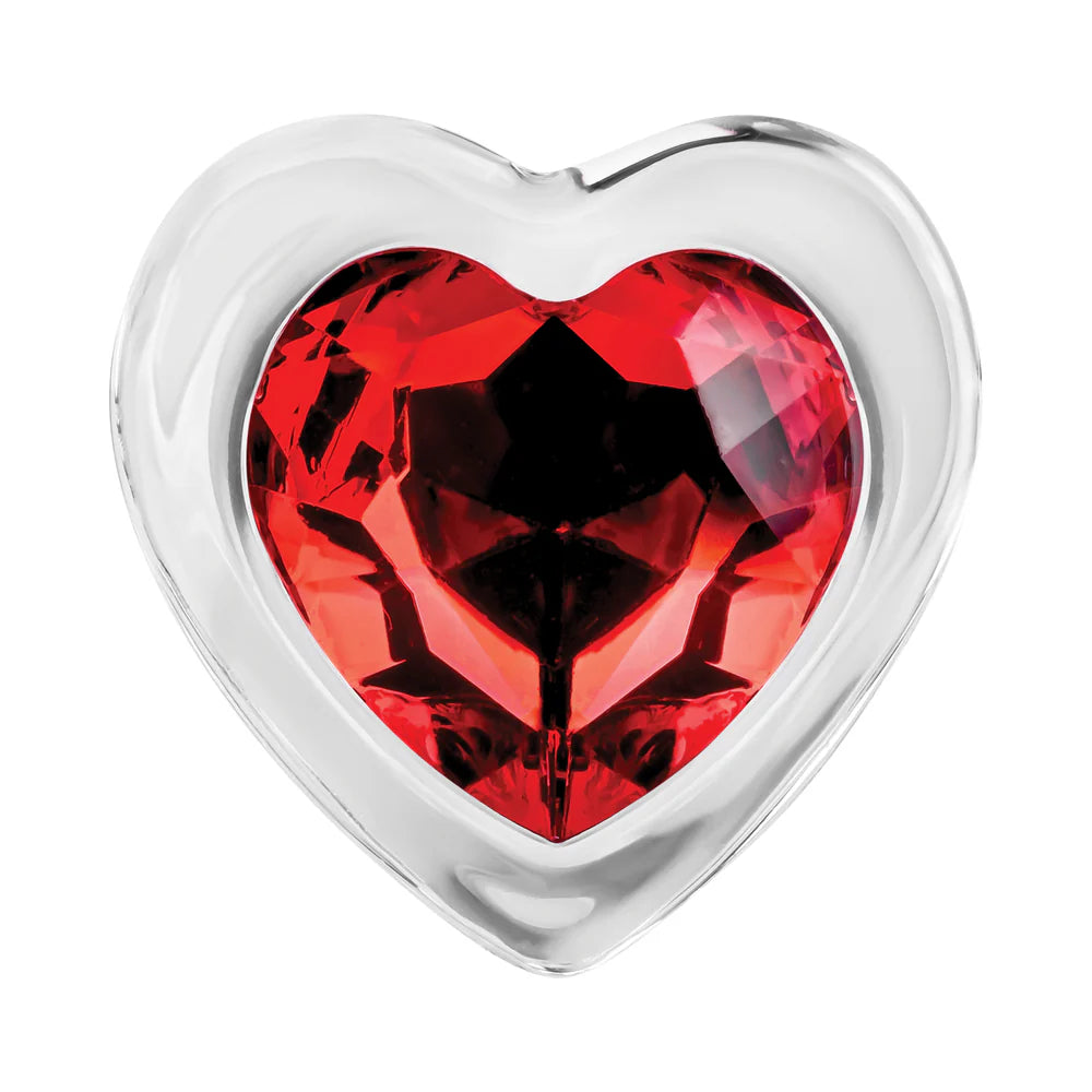 Medium Red Heart Gem Glass Anal Plug