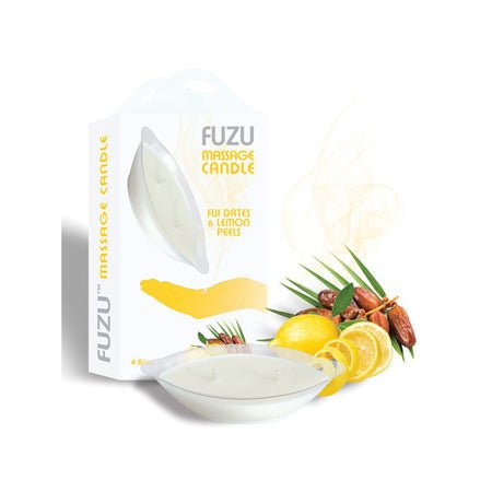 Fuzu Massage Candle Fiji Dates & Lemon Peel White 4 oz. - Pure Bliss World